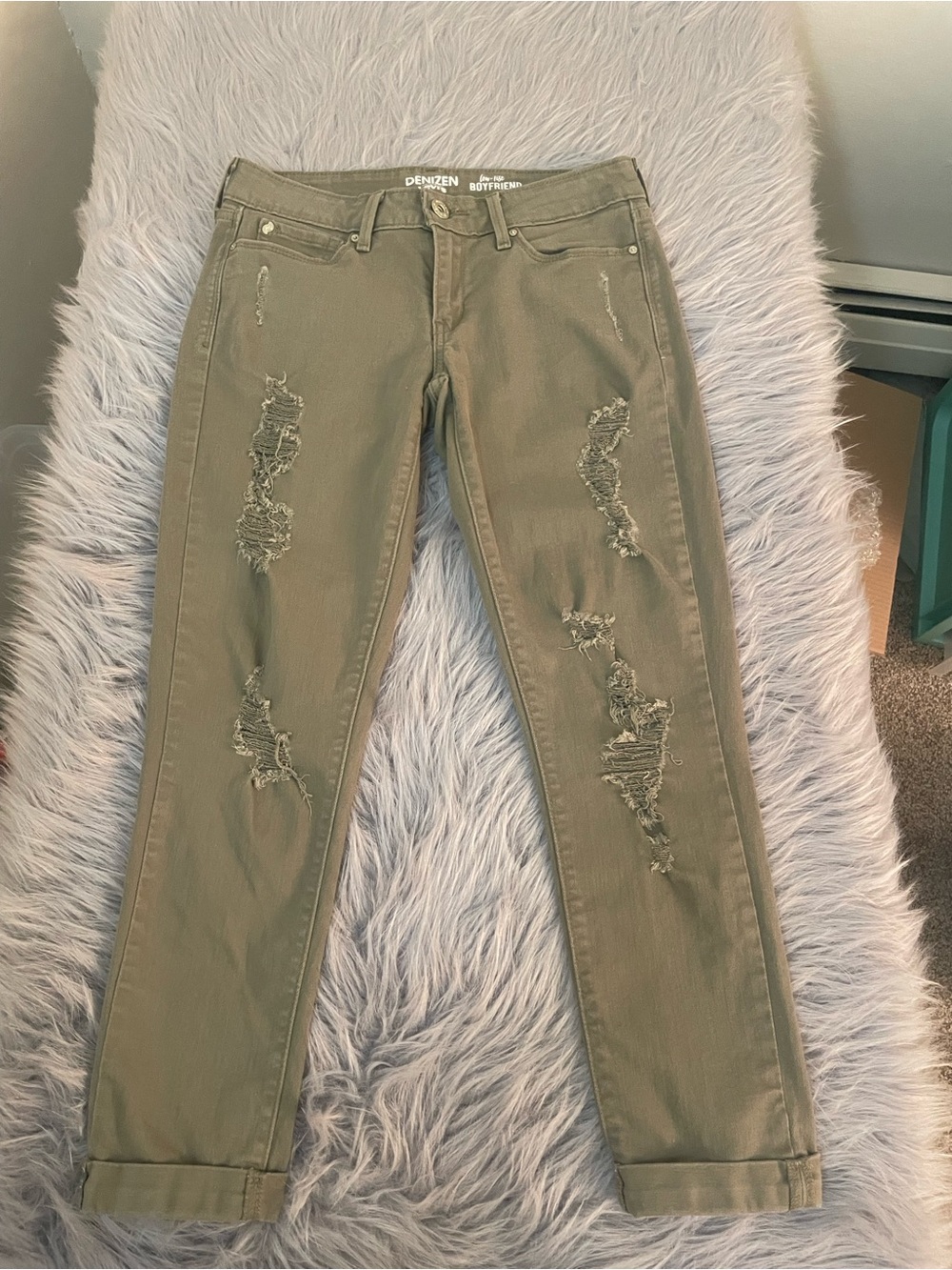 Denizen from Levi's Olive Distressed Boyfriend Jeans with Rolled Hem
